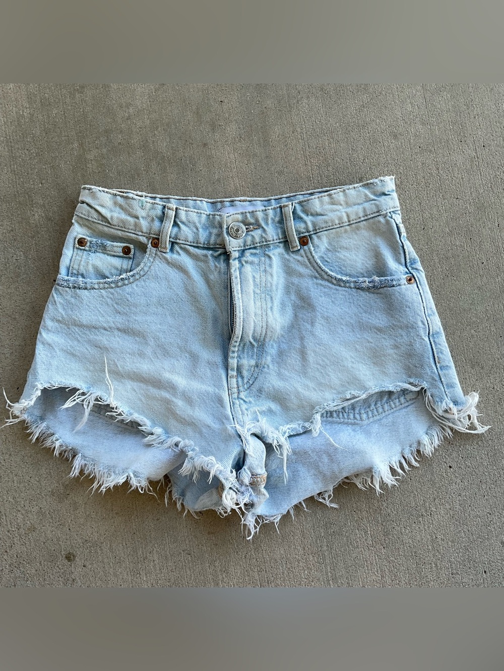 Zara Light Blue Distressed Denim Cutoff Shorts - Women